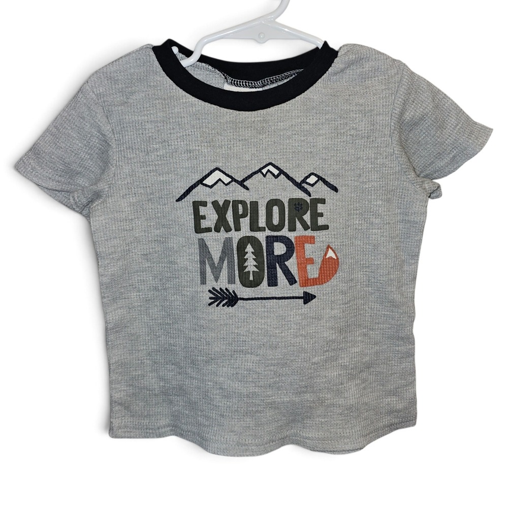 Ricky's Ltd. Graphic Tee Boys 3T Gray Good Explore More Waffle Knit Mountain Fox